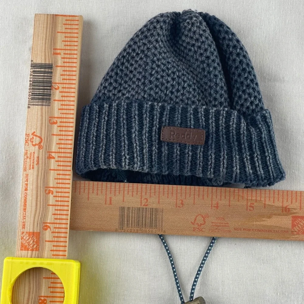 Reddy Dog Blue Gray Knit Beanie Hat with Ear Flaps and Drawstring S/M - Picture 4 of 4